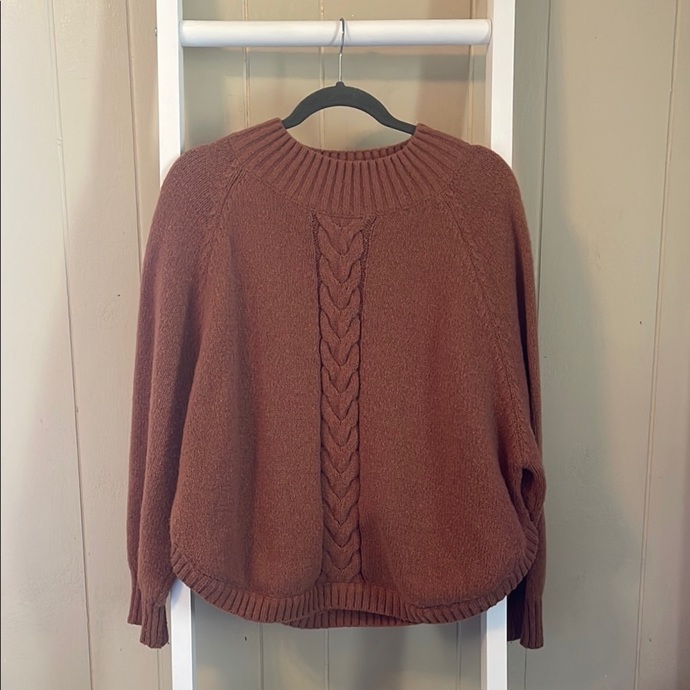 SHEIN Brown Crew Neck Sweater with Cable Knit Detail